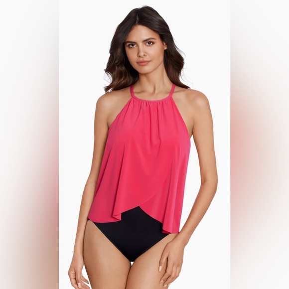 NWOT Magicsuit Aubrey Pink and Black One Piece Swimsuit Halter Style - Picture 1 of 9